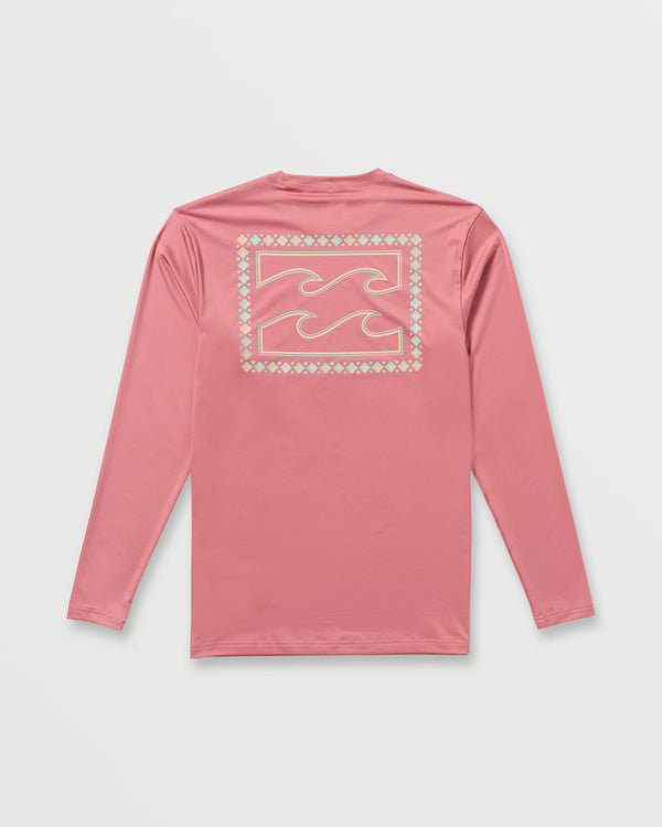 Billabong Crayon Wave Loose Fit Long Sleeve Surf Tee - Dusty Pink
