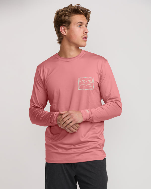 billabong Crayon Wave Loose Fit Long Sleeve Surf Tee - Dusty Pink