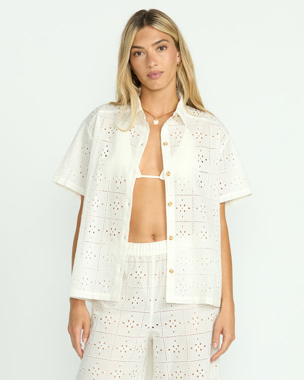Billabong Eyelet Crush Beach Coverup Top - Salt Crystal
