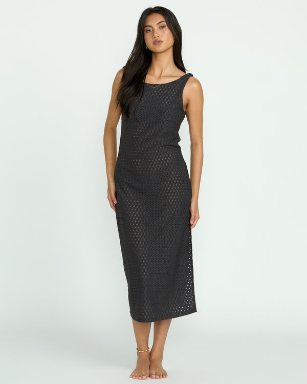 Billabong Eyelet Sun Midi Dress Beach Coverup - Off Black