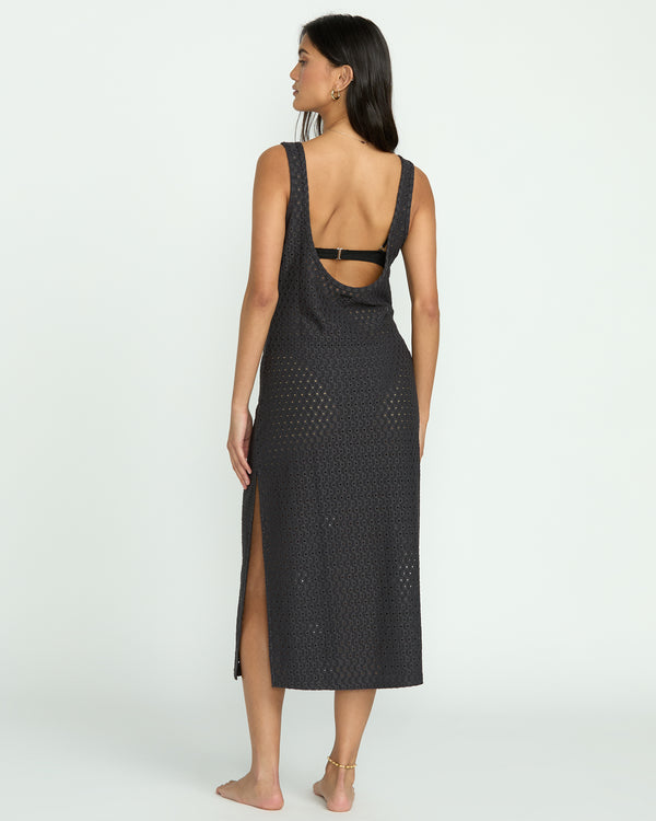 Billabong Eyelet Sun Midi Dress Beach Coverup - Off Black