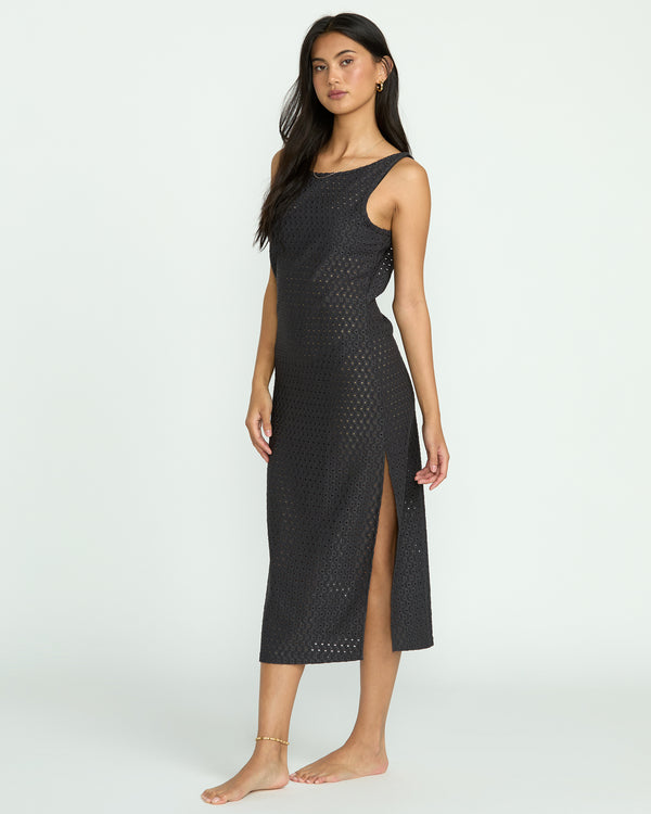 Billabong Eyelet Sun Midi Dress Beach Coverup - Off Black