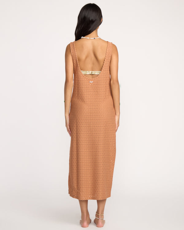 Billabong Eyelet Sun Midi Dress Beach Coverup - Rose Brown