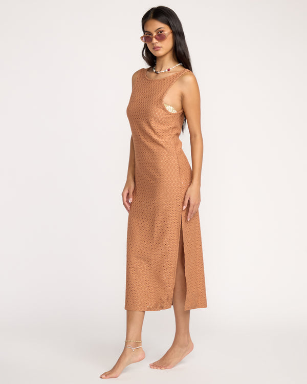 Billabong Eyelet Sun Midi Dress Beach Coverup - Rose Brown