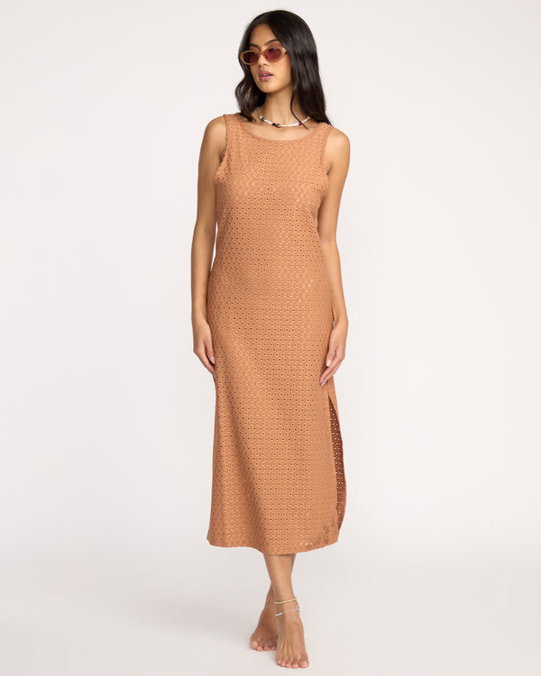 Billabong Eyelet Sun Midi Dress Beach Coverup - Rose Brown
