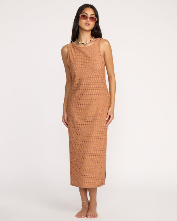 billabong Eyelet Sun Midi Dress Beach Coverup - Rose Brown