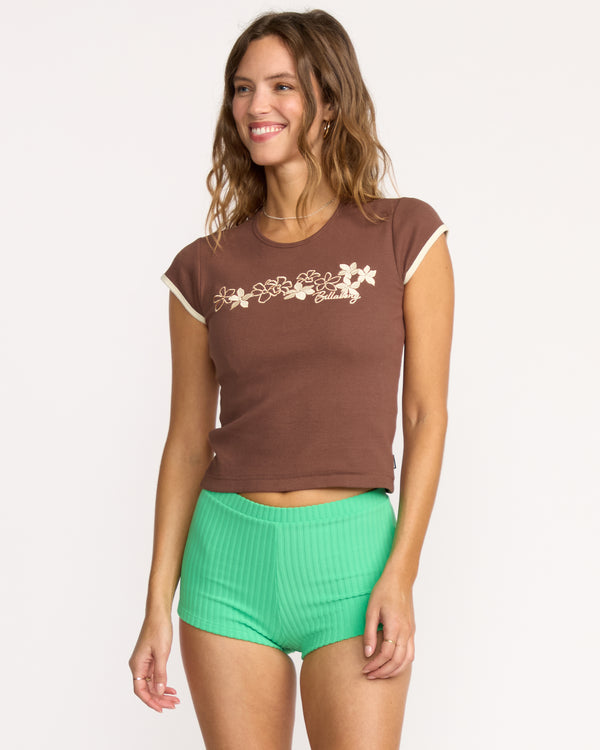 Billabong Josie Ringer Short Sleeve T-Shirt - Espresso