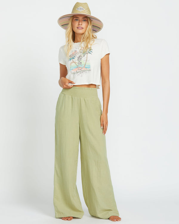 billabong New Waves Gauze Elastic Waist Pants - Avocado