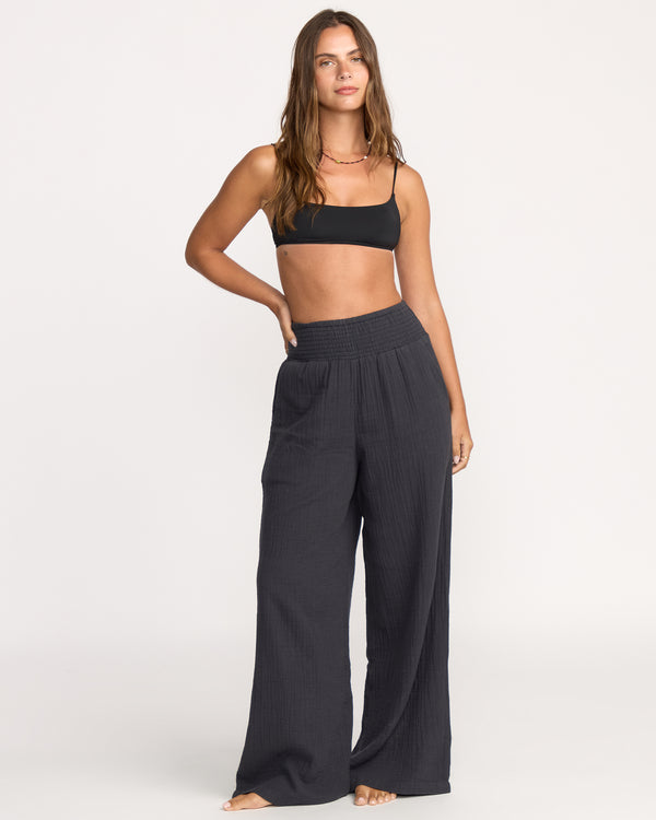 Billabong New Waves Gauze Elastic Waist Pants - Black Sands