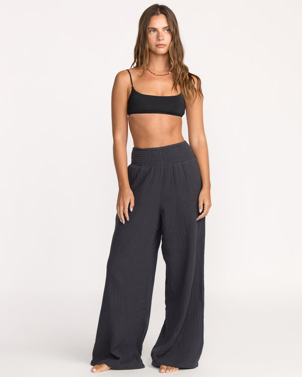 billabong New Waves Gauze Elastic Waist Pants - Black Sands