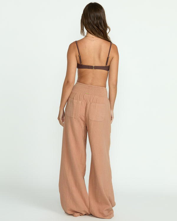 Billabong New Waves Gauze Elastic Waist Pants - Rose Brown