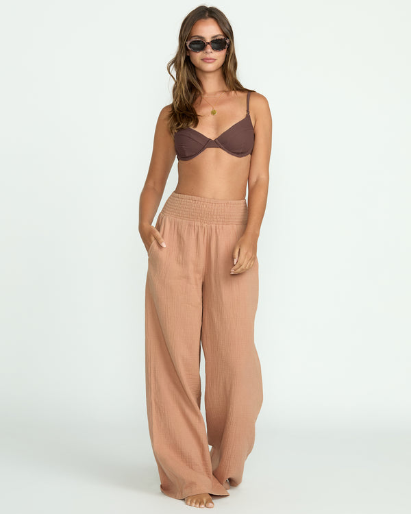 Billabong New Waves Gauze Elastic Waist Pants - Rose Brown