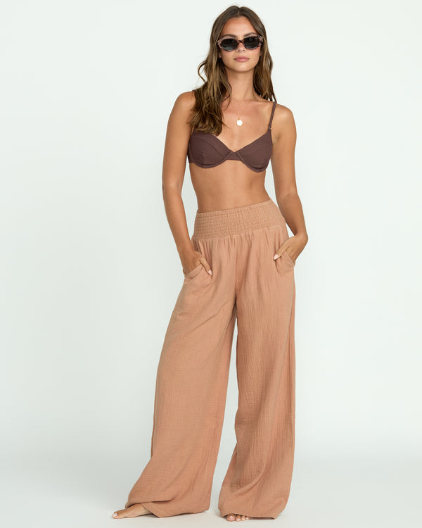 billabong New Waves Gauze Elastic Waist Pants - Rose Brown