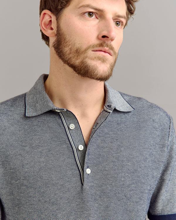 Billy Reid Birdseye Pique Sweater Polo Carbon Blue