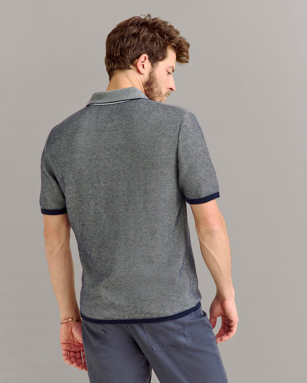 Billy Reid Birdseye Pique Sweater Polo Carbon Blue