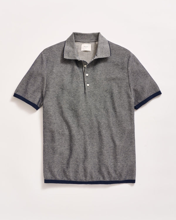 billy reid Birdseye Pique Sweater Polo Carbon Blue