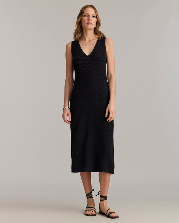 Billy Reid Black Rib V-Neck Dress