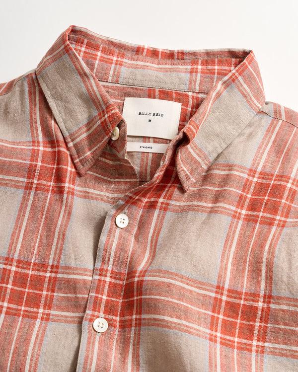 Billy Reid Bold Plaid Linen Shirt In Brick