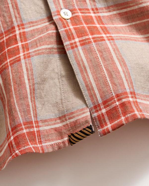 Billy Reid Bold Plaid Linen Shirt In Brick