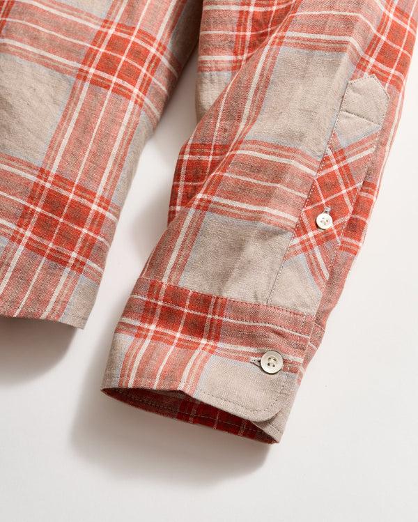 Billy Reid Bold Plaid Linen Shirt In Brick
