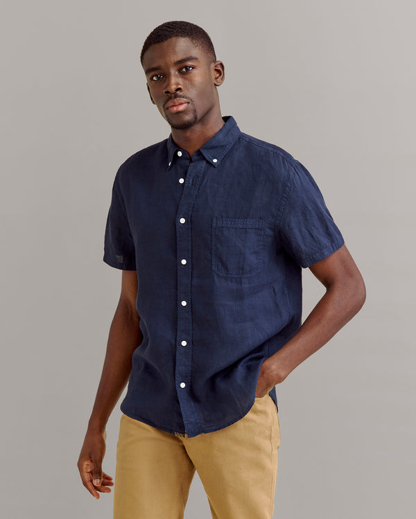 Billy Reid Carbon Blue Linen Button Down Shirt