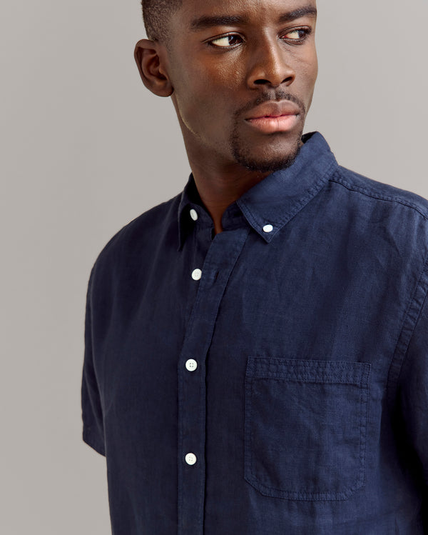 Billy Reid Carbon Blue Linen Button Down Shirt
