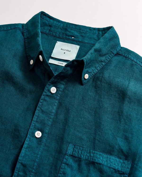 Billy Reid Deep Teal Linen Button Down Shirt
