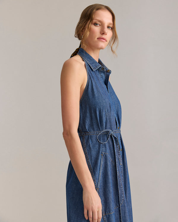 Billy Reid Indigo Denim Halterneck Shirt Dress