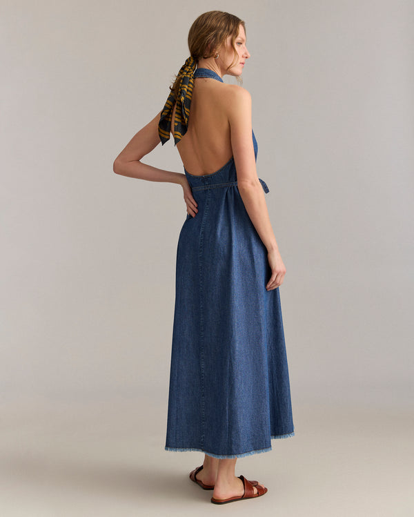 Billy Reid Indigo Denim Halterneck Shirt Dress