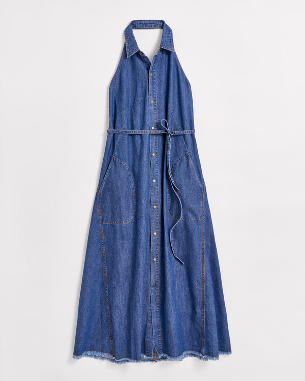 billy reid Indigo Denim Halterneck Shirt Dress