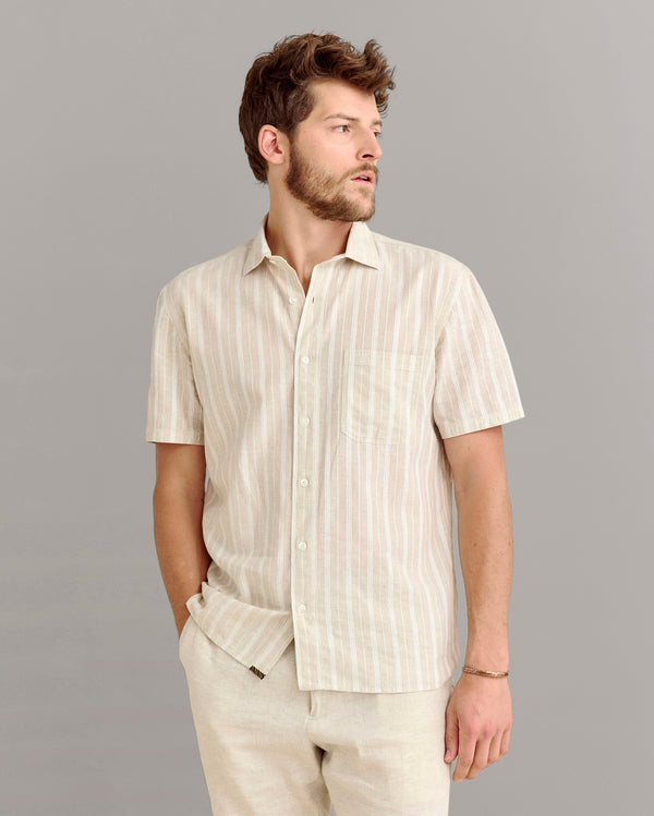 Billy Reid Natural Stripe Short-Sleeve Shirt