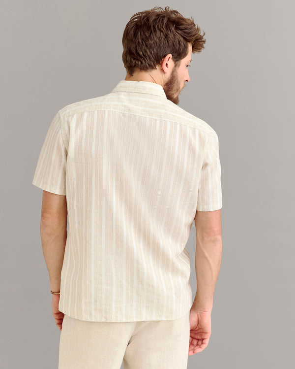 Billy Reid Natural Stripe Short-Sleeve Shirt