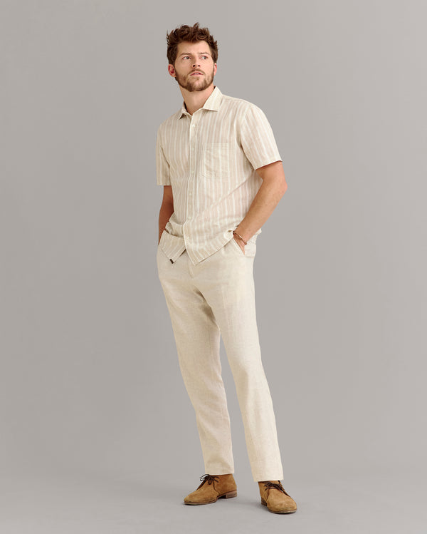 Billy Reid Natural Stripe Short-Sleeve Shirt