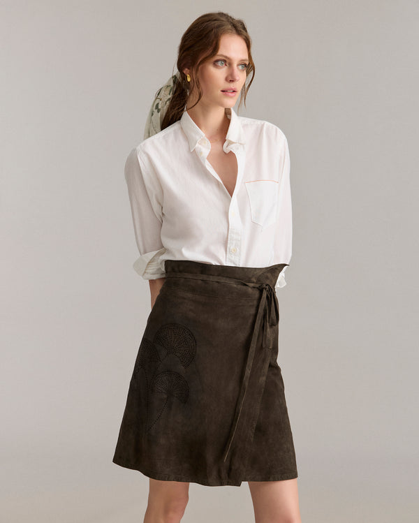 Billy Reid Perforated Suede Wrap Skirt – Billy Reid