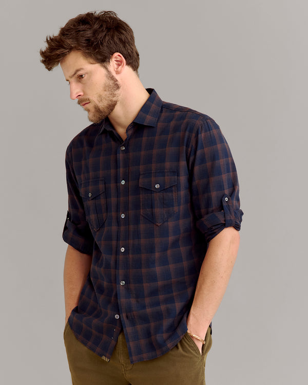 Billy Reid Shadow Plaid Scout Shirt - Carbon Blue