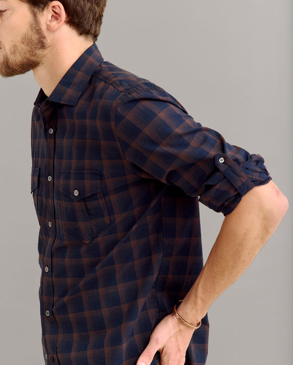 Billy Reid Shadow Plaid Scout Shirt - Carbon Blue
