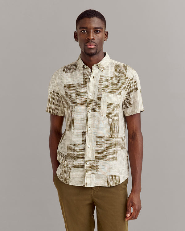 Billy Reid Short Sleeve Brick Patchwork Shirt