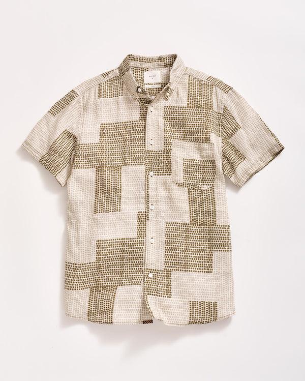 billy reid Short Sleeve Brick Patchwork Shirt