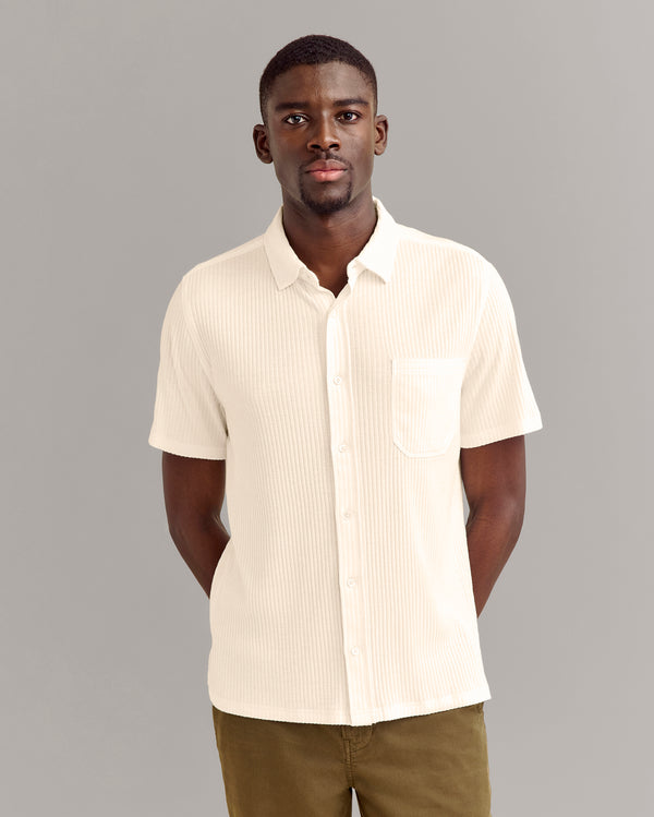 Billy Reid Tinted White Knit Short-Sleeve Shirt