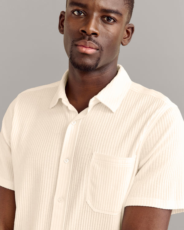 Billy Reid Tinted White Knit Short-Sleeve Shirt