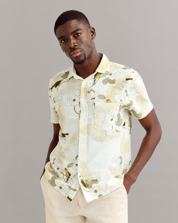 Billy Reid Tinted White Short Sleeve Grid Shirt
