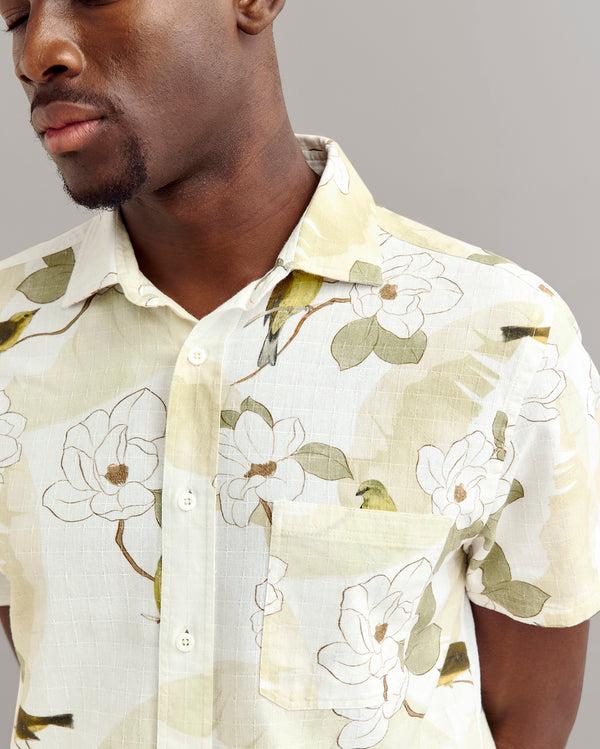 Billy Reid Tinted White Short Sleeve Grid Shirt