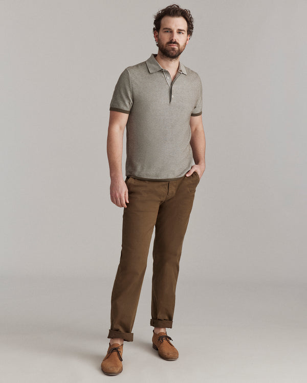 Billy Reid Birdseye Pique Sweater Polo In Olive/White