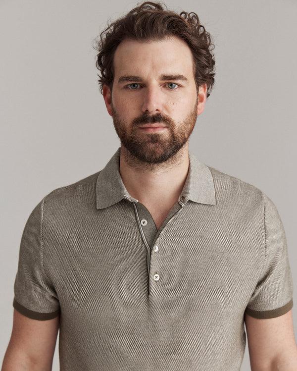 Billy Reid Birdseye Pique Sweater Polo In Olive/White