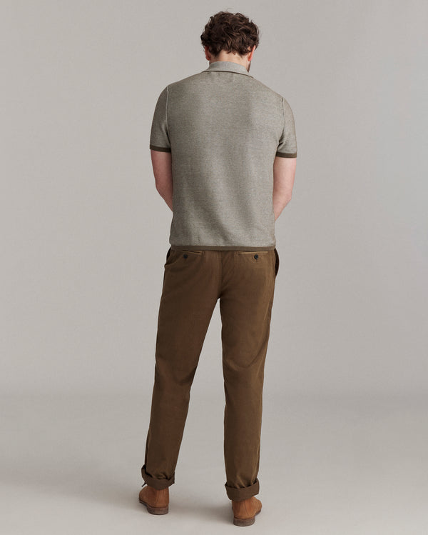 Billy Reid Birdseye Pique Sweater Polo In Olive/White