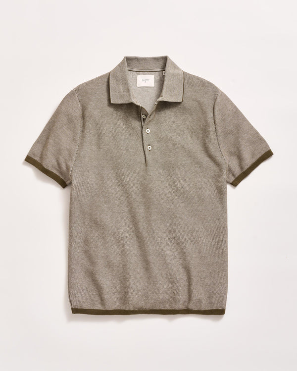 billy reid Birdseye Pique Sweater Polo in Olive/White