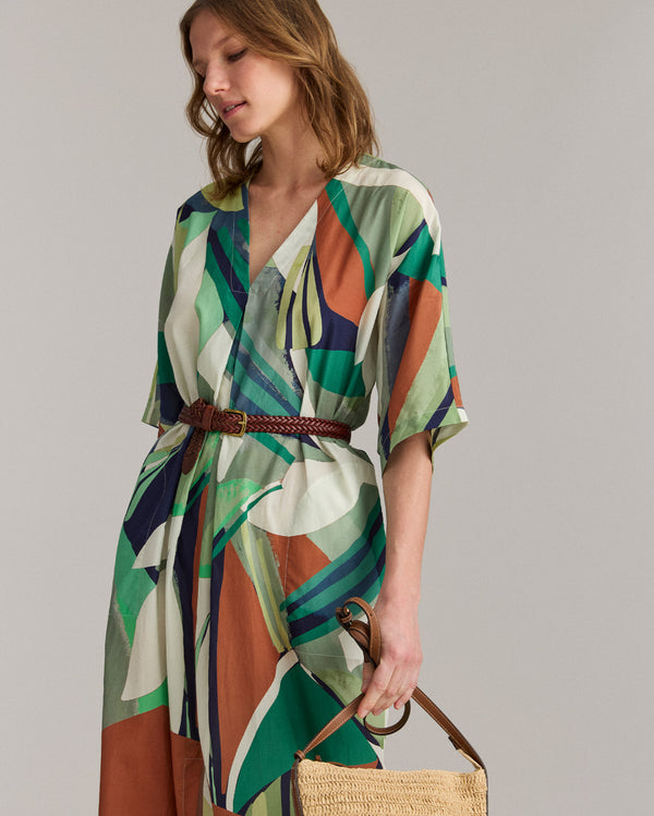 Billy Reid Collage Tropical Silk V-Pleat Maxi Dress – Billy Reid