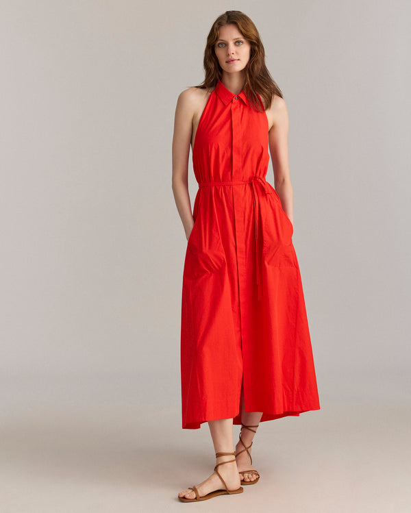 Billy Reid Flame Poplin Halterneck Dress With Pockets