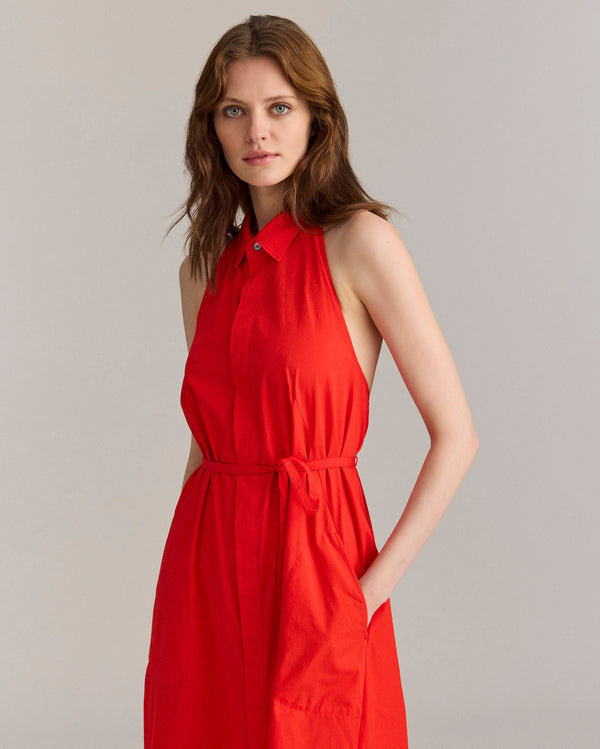 Billy Reid Flame Poplin Halterneck Dress With Pockets