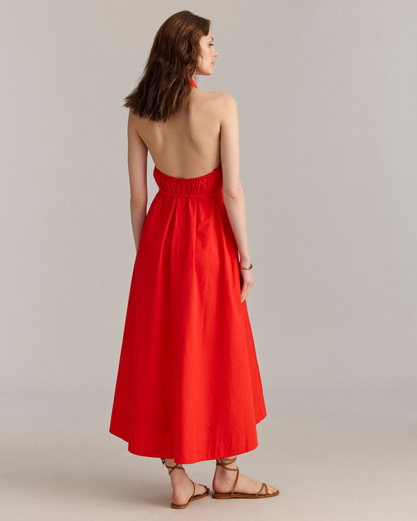 Billy Reid Flame Poplin Halterneck Dress With Pockets